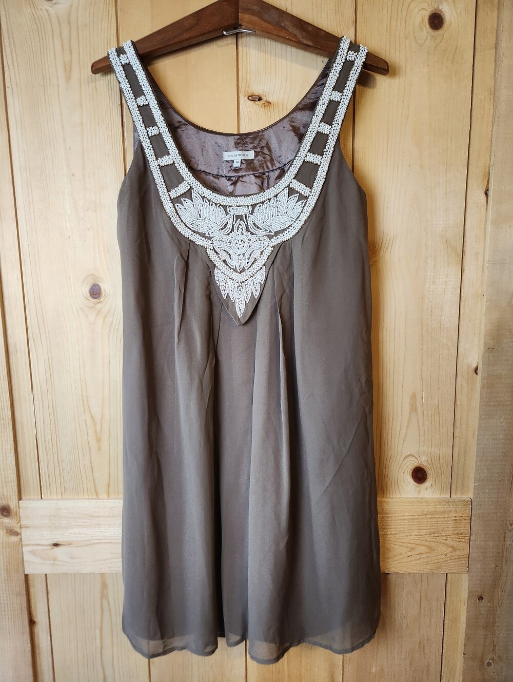 Boston Proper Silk Beaded Scoop Neckline Lined Sleeveless Shift Dress